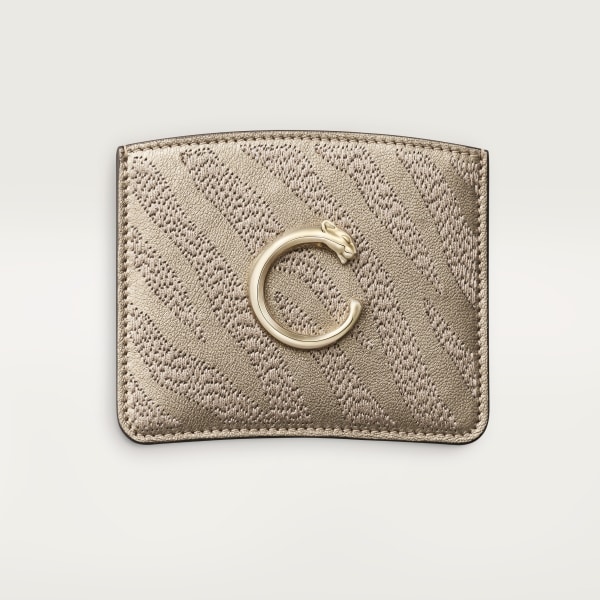 パンテール C カードホルダー  パンテール エンブロイダリー、メタリック ゴールド ラムスキン、ゴールドフィニッシュ