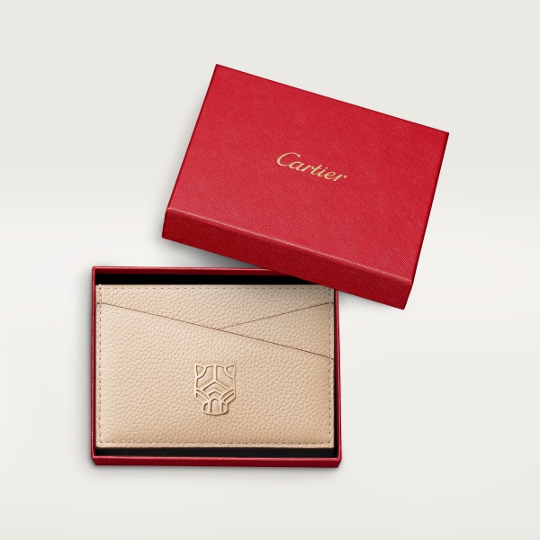 パンテール ドゥ カルティエ シンプル カードホルダー ライトベージュ グレインカーフスキン、ゴールドフィニッシュ