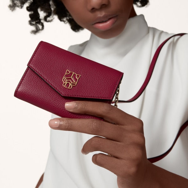 パンテール ドゥ カルティエ ウォレット バッグ ボルドーカラー カーフスキン、ゴールドフィニッシュ
