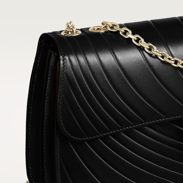 パンテール ドゥ カルティエ チェーンバッグ スモール ブラック カーフスキン、カルティエ シグネチャーモチーフのエンボス加工、ゴールドフィニッシュ