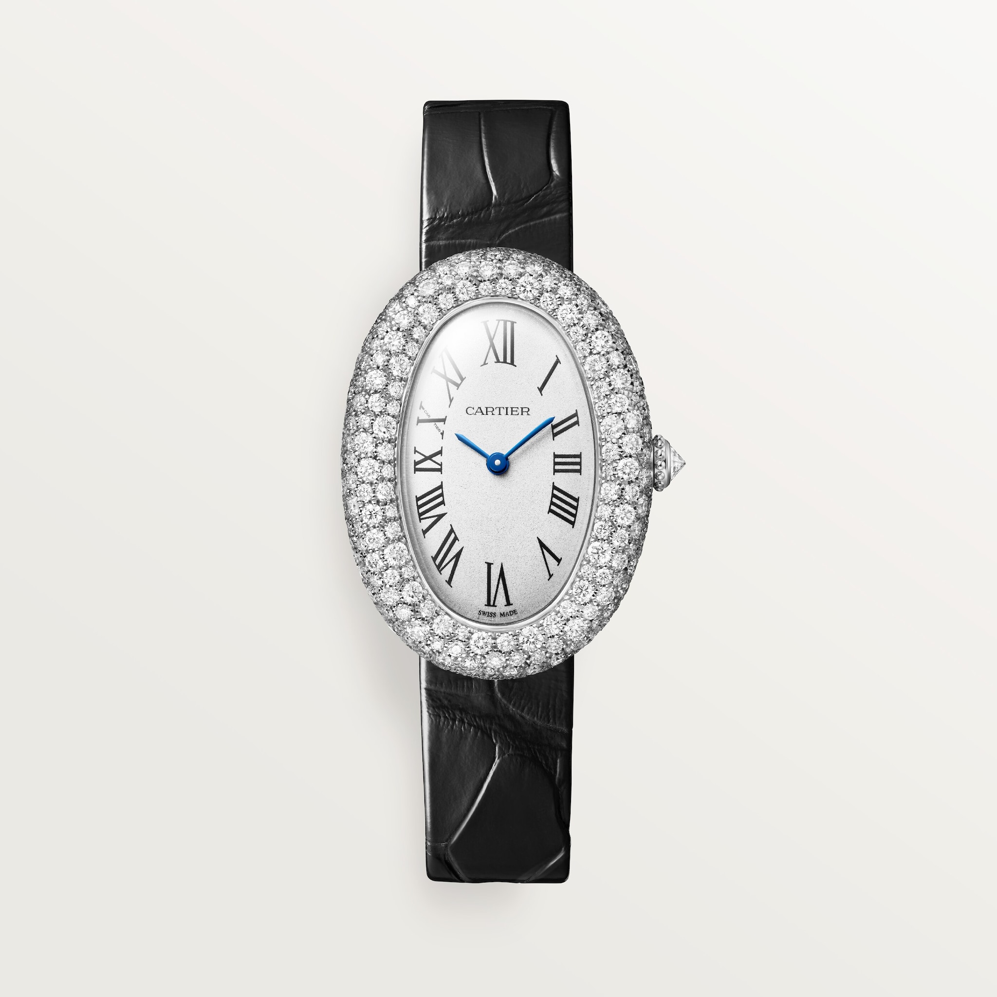 ベニュワール ウォッチミディアムモデル、クォーツムーブメント、ホワイトゴールド、ダイヤモンド、レザー