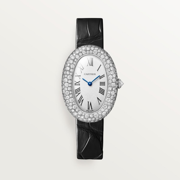 ベニュワール ウォッチ ミディアムモデル、クォーツムーブメント、ホワイトゴールド、ダイヤモンド、レザー