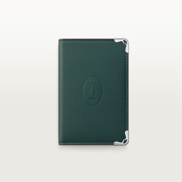 カード ホルダー マスト  パイングリーン カーフスキン、パラジウムフィニッシュ