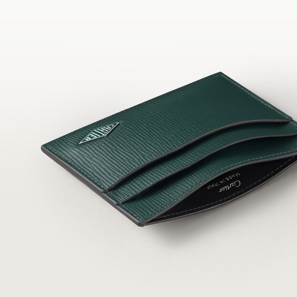 カード ホルダー ロザンジュ  パイングリーン グレイン カーフスキン、パラジウムフィニッシュ、パイングリーン エナメル