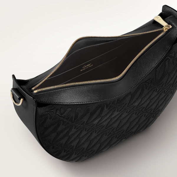 ホーボーバッグ C ドゥ カルティエ  ブラック テクスチャー カーフスキン、刺繡入り、ゴールドフィニッシュ