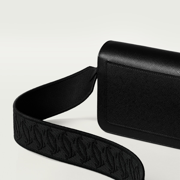 イーストウェストバッグ C ドゥ カルティエ  ブラック テクスチャー カーフスキン、刺繡入り、ゴールドフィニッシュ