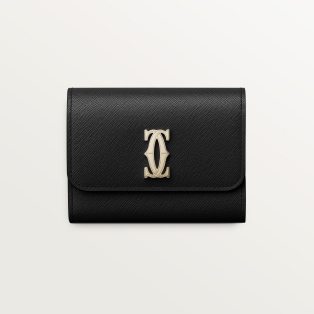 ウォレット C ドゥ カルティエ  ブラック テクスチャー カーフスキン、ゴールドフィニッシュ