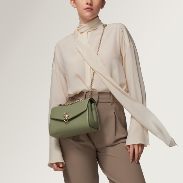 スモール バッグ パンテール  セージグリーン グレインド カーフスキン、ゴールドフィニッシュ