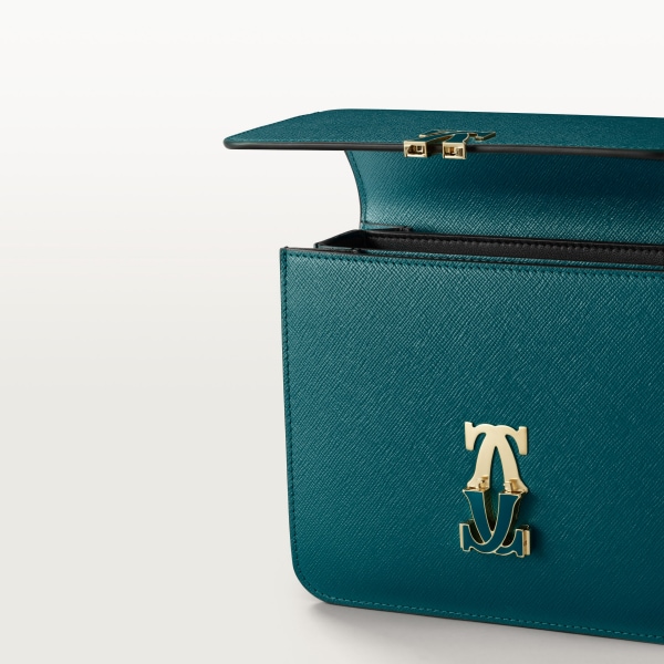 C ドゥ カルティエ ショルダーバッグ ミニ ペトロールブルー テクスチャー カーフスキン、ゴールドフィニッシュ、ペトロールブルー エナメル