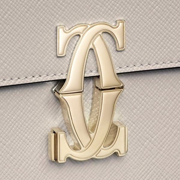 イーストウェストバッグ C ドゥ カルティエ  ベージュ テクスチャー カーフスキン、刺繍入り、ゴールドフィニッシュ