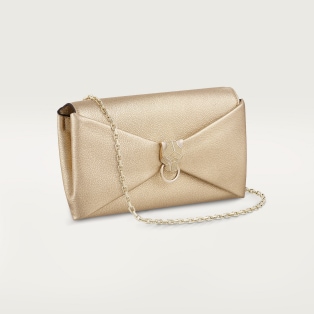 ポーチ パンテール グラフィック ゴールドメタリック カーフスキン、ゴールドフィニッシュ