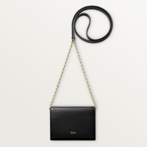 パンテール ドゥ カルティエ ミニチェーンウォレット ブラック カーフスキン、ゴールドフィニッシュ