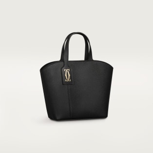 ミニ トートバッグ C ドゥ カルティエ  ブラック テクスチャー カーフスキン、刺繡入り、ゴールドフィニッシュ