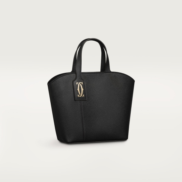 ミニ トートバッグ C ドゥ カルティエ  ブラック テクスチャー カーフスキン、刺繡入り、ゴールドフィニッシュ