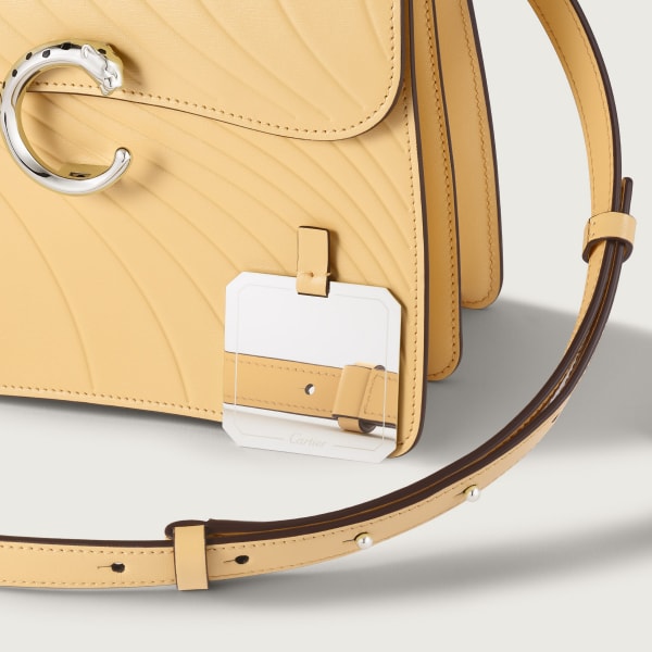 スモール バッグ パンテール C  ミモザイエロー カーフスキン、「Cartier」ロゴの箔押し、パラジウムフィニッシュ