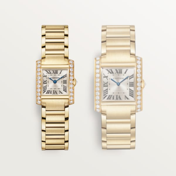 タンク フランセーズ ウォッチ スモールモデル、クォーツムーブメント、イエローゴールド、ダイヤモンド