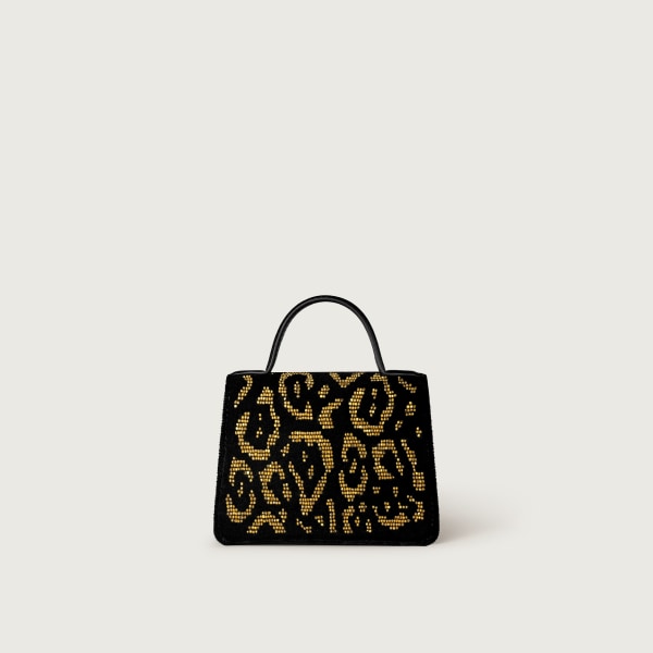 マイクロ バッグ パンテール C  レオパードモチーフのタフティングとビーズ、ゴールドフィニッシュ