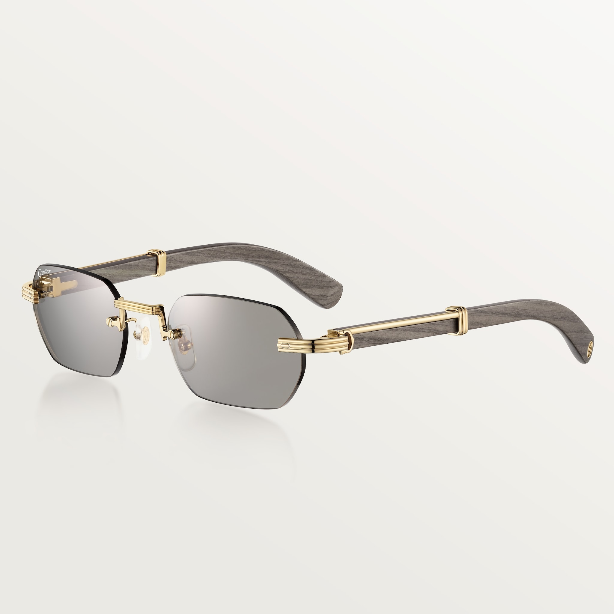 プルミエール ドゥ カルティエ サングラススムース ゴールドフィニッシュ メタル、グレーウッド、ライトグレーレンズ