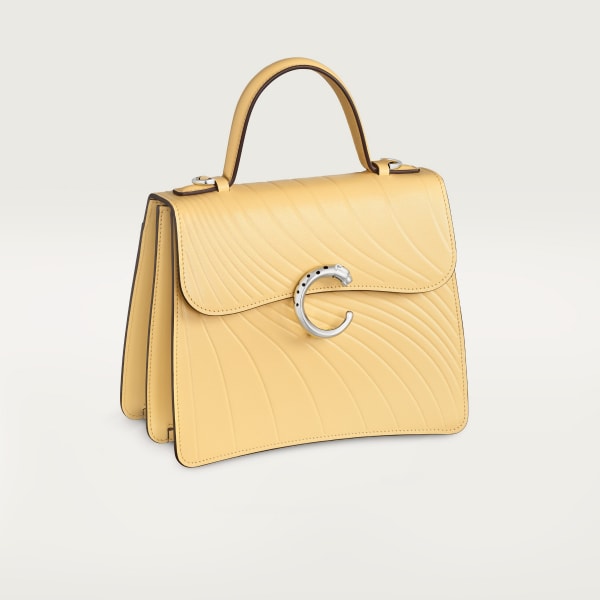 スモール バッグ パンテール C  ミモザイエロー カーフスキン、「Cartier」ロゴの箔押し、パラジウムフィニッシュ