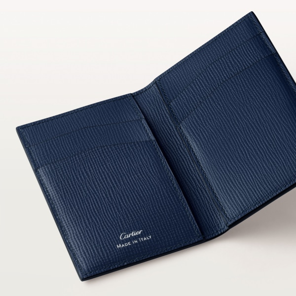 カード ホルダー ロザンジュ  ネイビーブルー グレインド カーフスキン、ダイヤモンドシェイプ モチーフ プリント、パラジウムフィニッシュ、エナメル　