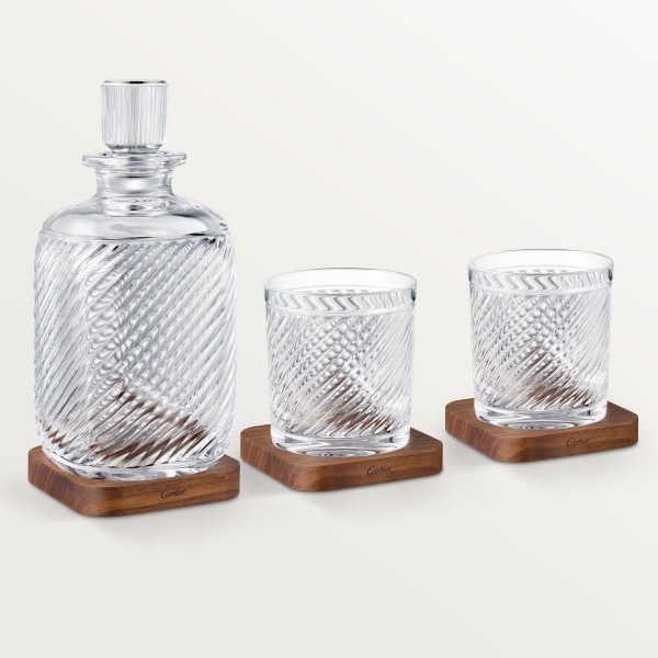 サントス ドゥ カルティエ 1デカンタ＆2グラス セット  クリスタル、ウォルナットウッド