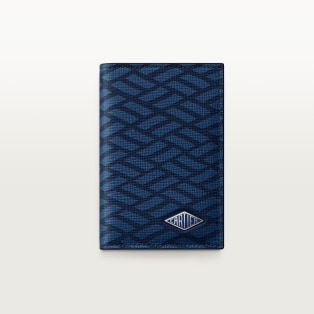 カード ホルダー ロザンジュ  ネイビーブルー グレインド カーフスキン、ダイヤモンドシェイプ モチーフ プリント、パラジウムフィニッシュ、エナメル　