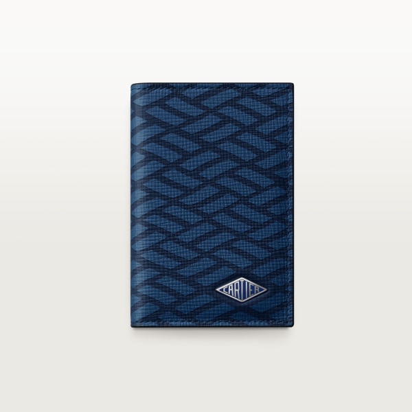 カード ホルダー ロザンジュ  ネイビーブルー グレインド カーフスキン、ダイヤモンドシェイプ モチーフ プリント、パラジウムフィニッシュ、エナメル　