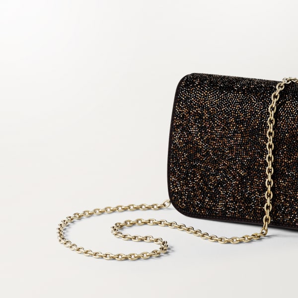ミニ バッグ パンテール C  ブラック ガラスビーズ、ファブリック、ゴールドフィニッシュ、ブラック エナメル