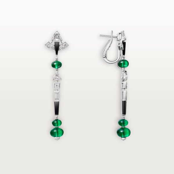 アン エキリーブル イヤリング、エメラルド、パヴェ ホワイトゴールド、オニキス、エメラルド、ダイヤモンド