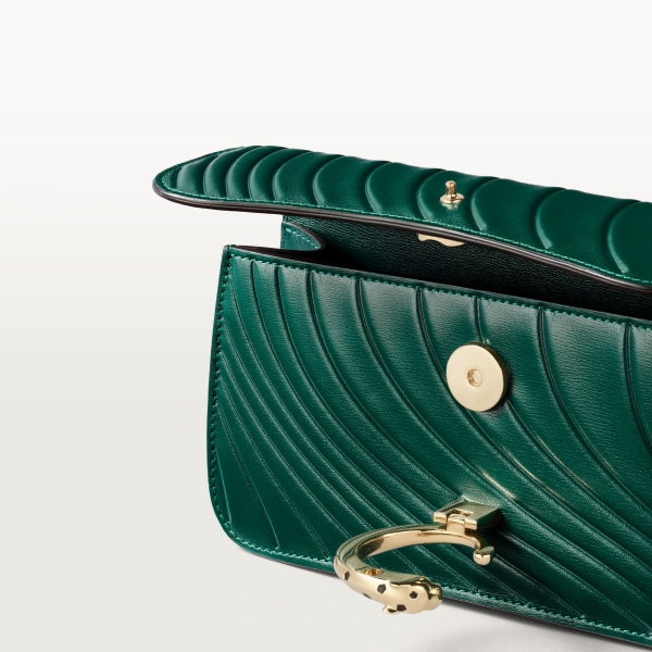 パンテール ドゥ カルティエ チェーンバッグ ミニ エメラルドグリーン カーフスキン、カルティエ シグネチャーモチーフのエンボス加工、ゴールドフィニッシュ