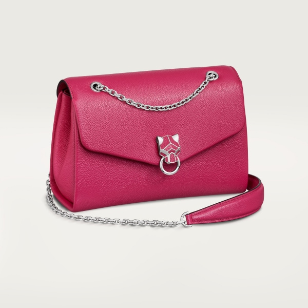 スモール バッグ パンテール グラフィック  ラズベリー カーフスキン、パラジウムフィニッシュ