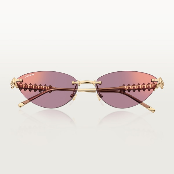 クラッシュ ドゥ カルティエ サングラス スムース ゴールドフィニッシュ メタル、パープルレンズ 