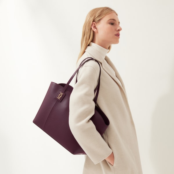 トートバッグ C ドゥ カルティエ  プラム グレイン カーフスキン、ゴールドフィニッシュ