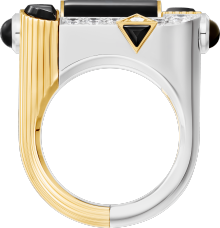 ジオメトリー＆コントラスト リング、オニキス、パヴェ イエローゴールド、ホワイトゴールド、オニキス、ダイヤモンド