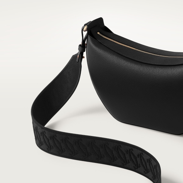 ホーボーバッグ C ドゥ カルティエ  ブラック テクスチャー カーフスキン、刺繡入り、ゴールドフィニッシュ