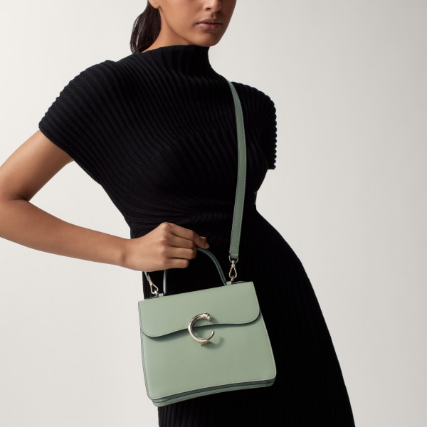 スモール バッグ パンテール C  セージグリーン カーフスキン、ゴールドフィニッシュ