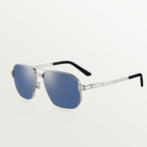 CRESW00653 - サントス ドゥ カルティエ サングラス - スムース プラチナフィニッシュ メタル、ブルーレンズ - Cartier
