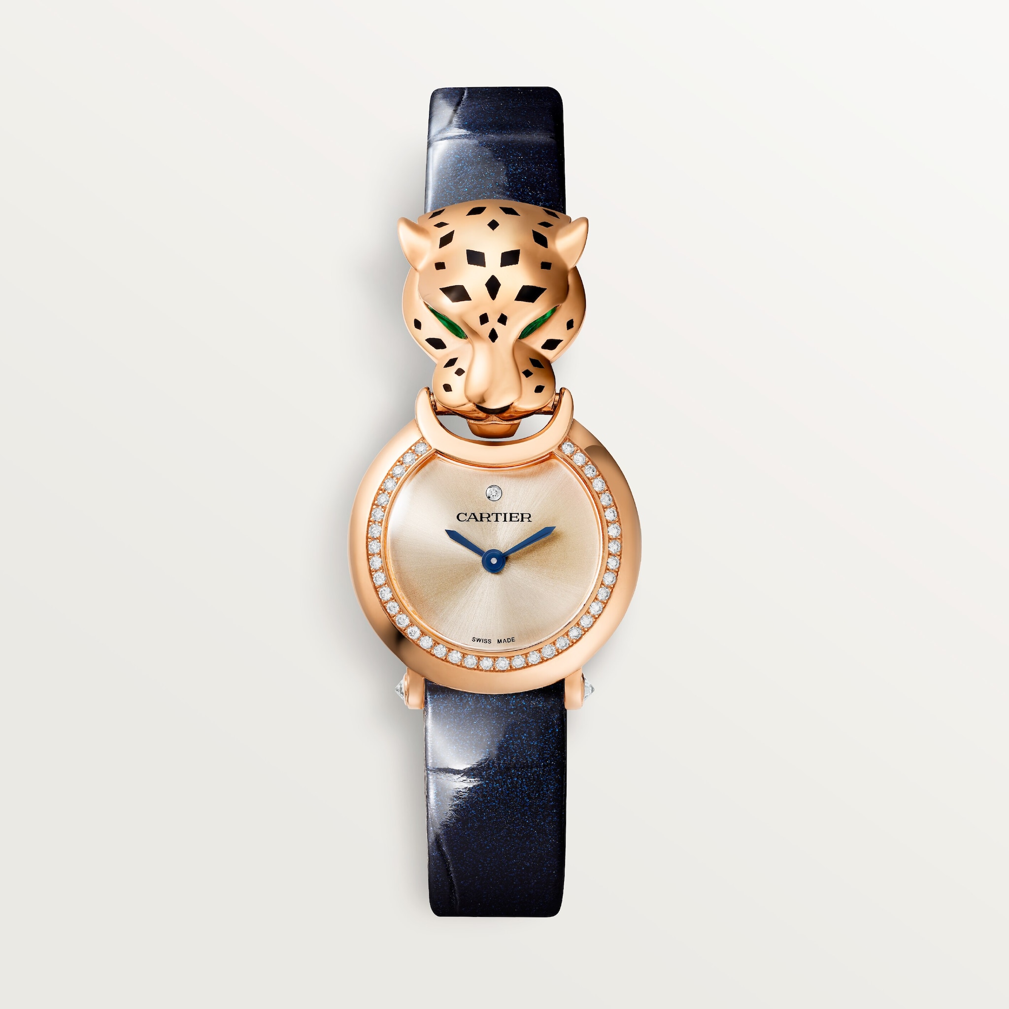 パンテール ジュエリー ウォッチスモールモデル、クォーツムーブメント、ピンクゴールド、ダイヤモンド、レザー