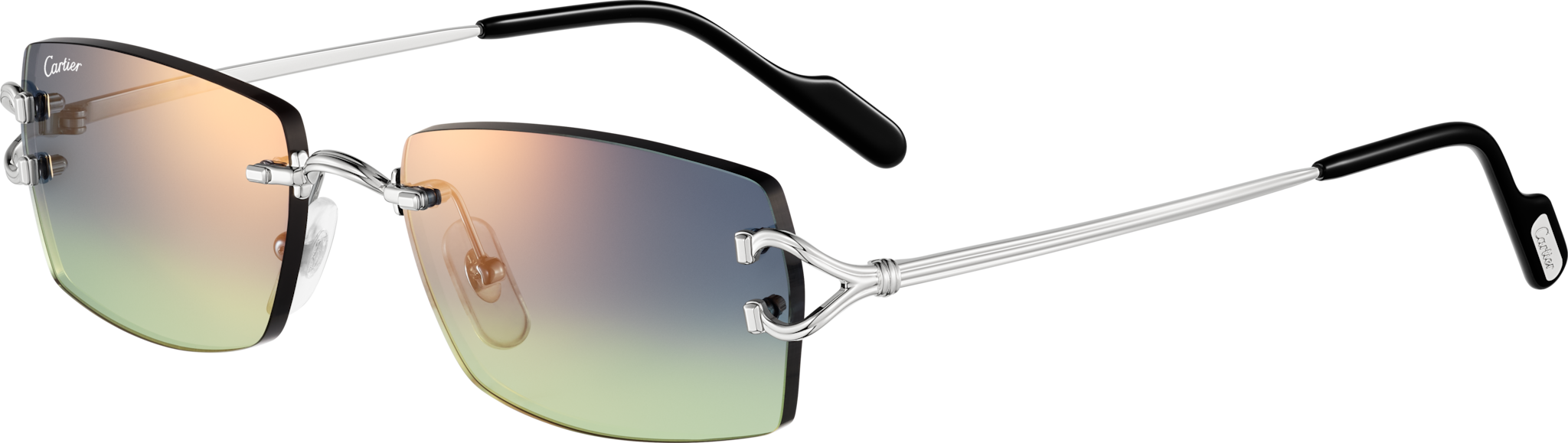 デコール C クラッシック モチーフ サングラススムース プラチナカラーフィニッシュ メタル、ブルーグラデーションレンズ