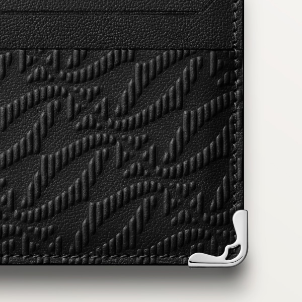 カード ホルダー マスト  デボス加工 ブラック カーフスキン、ゴドロンモチーフ、パラジウムフィニッシュ