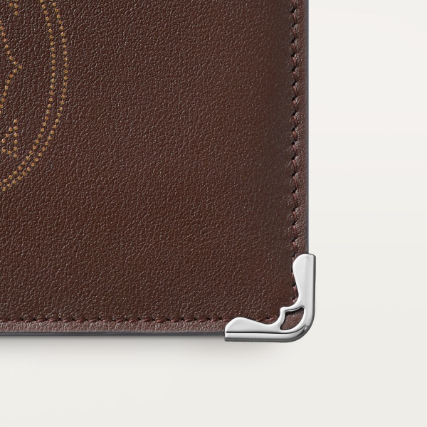 マスト ドゥ カルティエ スモール レザーグッズ、コンパクトウォレット チョコレート ドット カーフスキン、パラジウムフィニッシュ