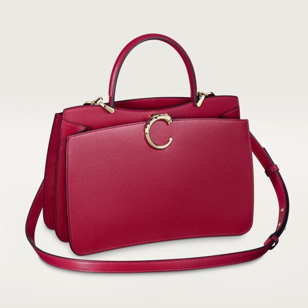 スモール バッグ パンテール C  チェリーレッド カーフスキン、ゴールドフィニッシュ