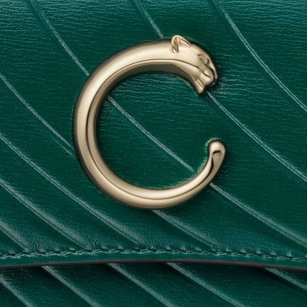 パンテール ドゥ カルティエ フラップ付インターナショナル ウォレット エメラルドグリーン カーフスキン、カルティエ シグネチャーモチーフのエンボス加工、ゴールドフィニッシュ