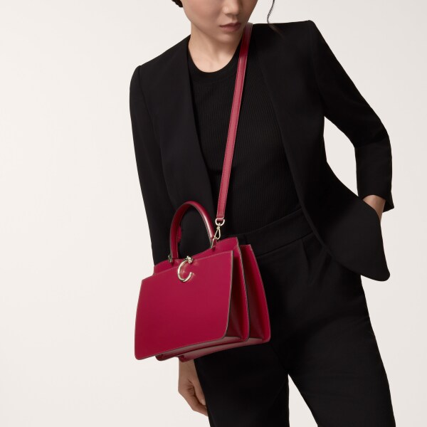 スモール バッグ パンテール C  チェリーレッド カーフスキン、ゴールドフィニッシュ