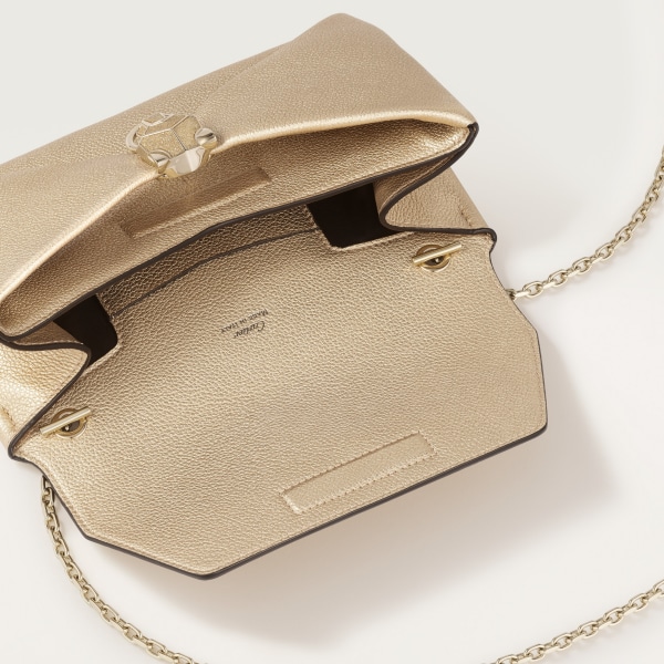 ポーチ パンテール グラフィック ゴールドメタリック カーフスキン、ゴールドフィニッシュ