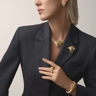 ファウナ＆フローラ ドゥ カルティエ ブレスレット、イエローダイヤモンド、オレンジダイヤモンド、ブラウンダイヤモンド、パヴェ  イエローゴールド、オニキス、エメラルド、イエローダイヤモンド、オレンジダイヤモンド、ブラウンダイヤモンド、ダイヤモンド