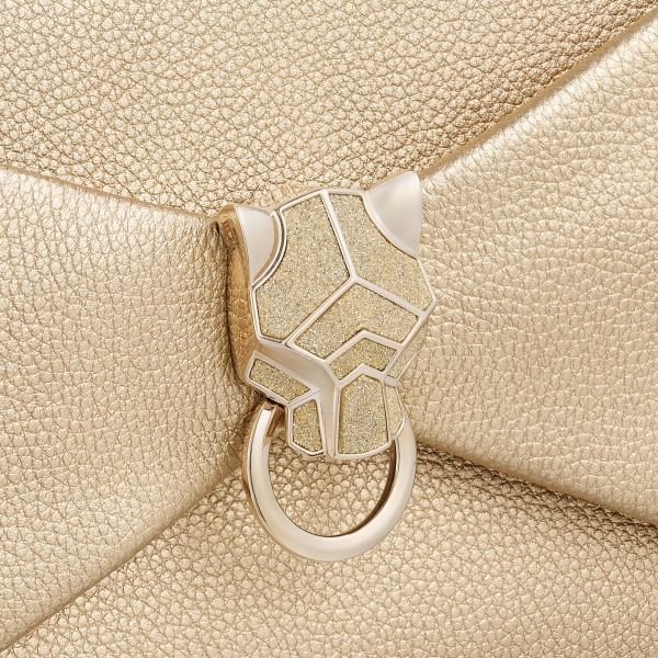 ポーチ パンテール グラフィック ゴールドメタリック カーフスキン、ゴールドフィニッシュ