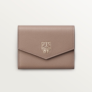 ウォレット パンテール グラフィック  クレイカラー グレインド カーフスキン、ゴールドフィニッシュ