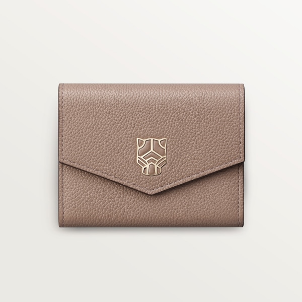 ウォレット パンテール グラフィック  クレイカラー グレインド カーフスキン、ゴールドフィニッシュ