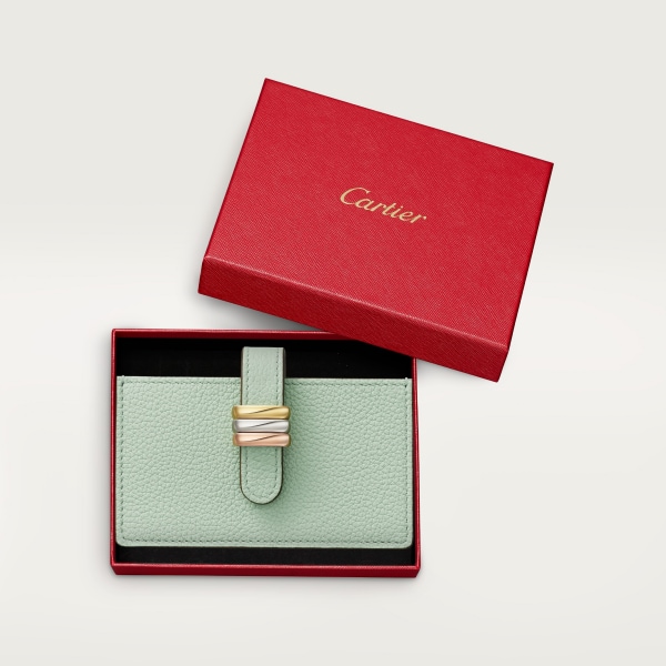 アコーディオンカードホルダー、トリニティ ジェイドカラー グレイン カーフレザー、ゴールド、パラジウムまたはピンクゴールドフィニッシュ